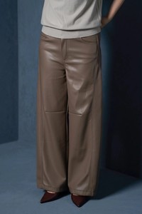 Pantalones anchos de piel de oveja de cintura alta para mujer, color sólido, cintura elástica, ajuste holgado, estilo minimalista de longitud completa - Product Image 5