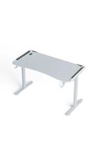 Bureau de jeu ergonomique moderne en métal et bois blanc en forme de Z avec éclairage RGB, support pour casque, porte-gobelet, surface en fibre de carbone pour la maison et le bureau