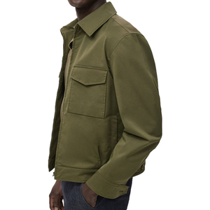 Men's Brown Canvas Hooded Collar Shirt Jacket <b>Covered</b> <b>Button</b> Closure Breathable 100% Cotton Winter Streetwear Regular Fit Front - Product Image 3