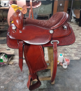 Sillín de Carreras de Caballos de placer occidental de cuero auténtico hecho a mano, sillín de equitación portátil con accesorios a juego - Product Image 4