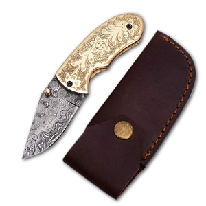 Couteau pliant artisanal en acier Damas, taille compacte, design robuste pour l'extérieur, couteau Damas - Product Image 1