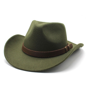 Unisex Olive Green Wool Cowboy <b>Hat</b> with Brown Leather <b>Band</b> 56-58cm Head Circumference for Outdoor Spring Autumn Use 2026 - Product Image 1