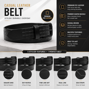 Ceinture en cuir décontractée de qualité supérieure pour hommes, ceinture noire texturée avec boucle thermolaquée, pour un usage quotidien - Product Image 4
