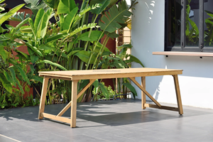 Contemporary Outdoor Garden Set 6 Seater Solid Teak Weather Resistant Non <b>Foldable</b> for Patio Use - Product Image 2