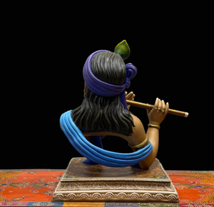 Estatua de Resina Hecha a Mano de Lord Krishna Tocando la Flauta, Estilo Art Deco |   Decoración Espiritual para el Hogar u Oficina, Adorno Religioso de Mesa - Product Image 4