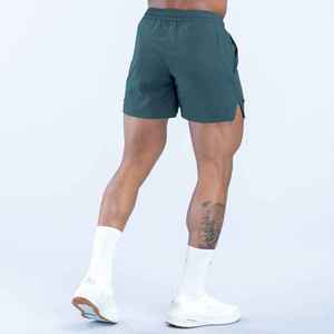Shorts en coton vert uni pour homme avec poches, taille élastique, décontractés, respirants, taille mi-haute, personnalisables - Product Image 2