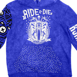 Sudadera con Capucha Ride Or Die para Hombre, Azul, Estilo Urbano, Estampada, de Algodón, con Patrón Geométrico, Logotipo Frontal, Corte Regular, para Otoño - Product Image 3
