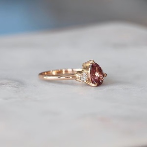 Fancy Light Pink Lab Grown Diamond Pear Cut Pink Tourmaline <b>Ring</b> 14K Solid Gold Minimalist Engagement Jewelry - Product Image 3