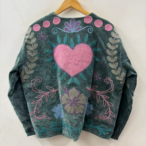 Velvet Suzani Embroidered Velvet Short Kimono With Pocket Ethnic Velvet <b>Jacket</b> Suzani <b>Jacket</b> Boho <b>Hippie</b> Coat Gift For Her - Product Image 1