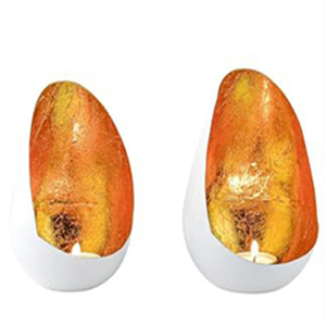 Porte-bougies décoratifs bohèmes, blancs avec dorure à l'or à l'intérieur, forme ovale en métal, porte-bougies pour bougies chauffe-plat - Product Image 1