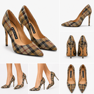 Escarpins de mariage à talons aiguilles personnalisés à motif écossais pour femmes, escarpins de luxe à bout pointu pour soirée, fabrication OEM - Product Image 1