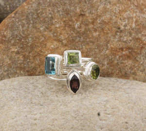 Natural Garnet Peridot Blue Topaz Classic <b>Wedding</b> Party 925 Sterling <b>Silver</b> Multi-Gemstone <b>Band</b> Birthstone Jewelry Ring for - Product Image 1