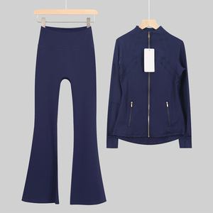Ensemble de survêtement rose pour femmes, veste à fermeture éclair à manches longues avec poches latérales, pantalon évasé, style sportif décontracté pour le printemps - Product Image 2