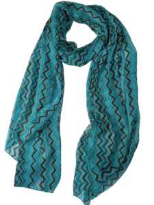 Dupatta de Poliéster y Chifón para Mujer, Estampado Chevron Verde Azulado, Ligera, Suave, Estilo Étnico Tradicional, Accesorio de Moda Elegante y con Estilo - Product Image 4