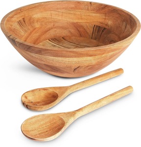<b>Decorative</b> Handmade Wooden Salad Bowl With Two Spoons Minimalist Design Uncoated Wood Craft For Serving And Gifting - Product Image 6