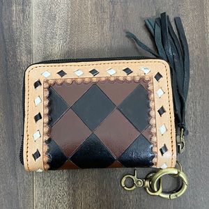 Portefeuille à fermeture éclair avec motif à carreaux exclusif 2025 avec porte-clés Porte-monnaie en cuir véritable fait à la main de qualité supérieure Mini pochette à pompon pour femmes - Product Image 4