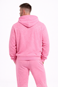 Ensemble de survêtement pour homme en polaire rose uni avec strass, comprenant un sweat à capuche zippé et un pantalon de jogging, style streetwear décontracté pour la gym - Product Image 4
