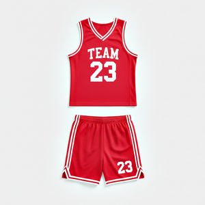 Ensemble d'uniformes de basketball OEM de qualité supérieure, couleur rouge, maillot sans manches respirant avec short, séchage rapide, tissu sergé, personnalisable - Product Image 2
