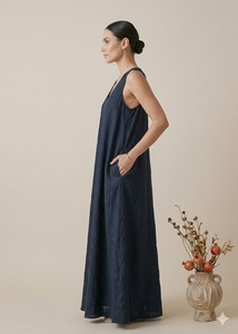 Vestido Largo de Estilo Vintage para Mujer, Sin Mangas, Cuello en V, Corte Holgado, Transpirable, Ropa Formal de Verano, Tela Personalizada OEM - Product Image 4