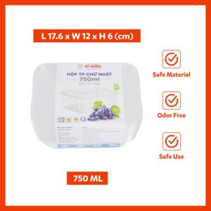 750ml Reusable BPA Free PP Plastic Clear Rectangular Catering <b>Box</b> Eco Friendly Takeaway Food Meal Prep <b>Storage</b> Container Lid - Product Image 3