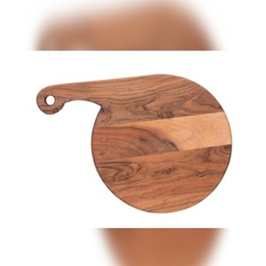 Round Wood Chopping <b>Board</b> With Handle Natural Finish Kitchen Cutting Block - Product Image 1
