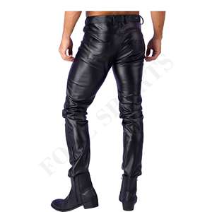 Vente chaude Pantalon En Cuir Top Qualité En Cuir Hommes Pantalon En Plein Air Solide Couleur En Cuir Casual hommes pantalon droit incurvé rayé - Product Image 2
