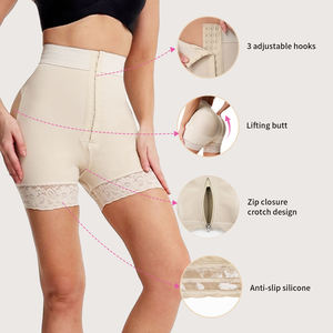 High Waist Beige Shaping Shorts With Lace Trim Breathable Knitted Spandex Nylon Women's Skinny Fit Fashion Underwear - Product Image 2
