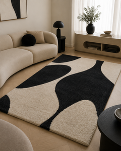Hand Tufted Wool Rug Organic Abstract Matisse Style Black <b>Cream</b> Modern Carpet for Living Room Designer Statement OEM - Product Image 3