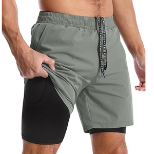 High Quality Men 2 In 1 Running Shorts Compression Liner Gym Fitness Shorts <b>Phone</b> Pocket OEM <b>Bulk</b> - Product Image 3