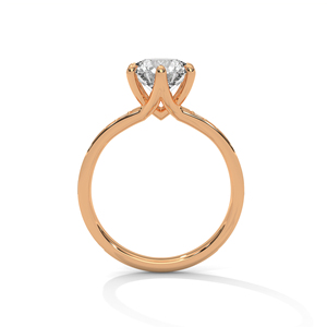 Anillo de oro rosa macizo de 14 quilates de diseño clásico hecho a mano con diamante cultivado en laboratorio de corte redondo de 6 puntas y banda pavé, anillo solitario para ella - Product Image 3