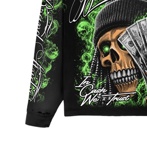 Men's Long Sleeve Crop <b>Top</b> <b>Skull</b> Money Print Streetwear Oversized O-Neck Knitted Polyester T-Shirt - Product Image 3