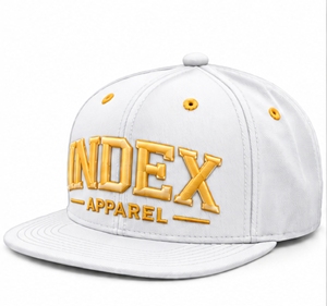Gorra Snapback Blanca de 6 Paneles con Bordado de Letras Gold Index Apparel, Gorra de Hip Hop Unisex de Algodón - Product Image 4