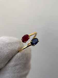 Anillo Toi Et Moi de Zafiro Azul y Rubí, Plata de Ley 925, Chapado en Oro de 14K, Anillo de Compromiso o Aniversario - Product Image 4