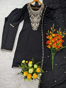 Conjunto de Kurta y Pantalón Bordado Negro para Mujer, Traje Étnico Tradicional, Trabajo con Hilos de Primera Calidad, Ropa para Festivales, Conjunto de Dos Piezas de Diseñador - Product Image 5