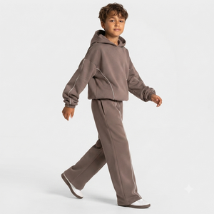 Sweat-shirt à capuche personnalisé pour garçon OEM, marron avec détails contrastés, décontracté, surdimensionné, en molleton premium, pull à capuche pour garçon - Product Image 6