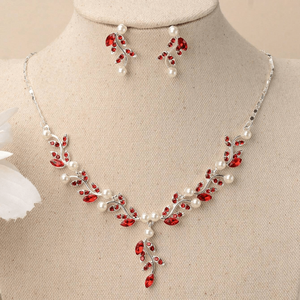 Hallmark Silver Sadabahar Red Ethnic Jewelry Set-Platinum Gold Plated Zircon & Natural Stone - Product Image 2