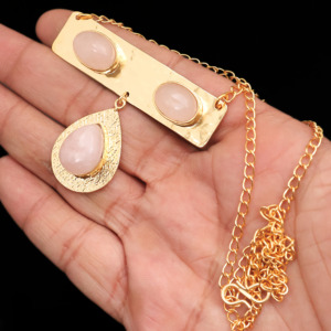 Natural Rose Quartz Gemstone <b>Necklace</b> 18K Gold Plated – Elegant Bar Pendant Jewelry - Unique <b>Statement</b> <b>Necklace</b> - Gift for her - Product Image 6