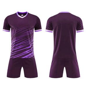 Ensemble d'uniformes de football RAMen, violet foncé, col en V, manches courtes, rayé, qualité supérieure, coupe athlétique, toutes saisons - Product Image 2