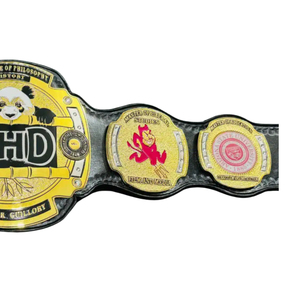 Ceinture de championnat PhD, Doctorat en Philosophie, Histoire, Design personnalisé, Jaune et Noir avec Panda et Logos universitaires - Product Image 5