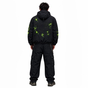 Custom Unisex <b>Black</b> Hooded Windbreaker Jacket 100% Cotton Oversized Streetwear Eco-Friendly Breathable Quick Dry Winter - Product Image 6