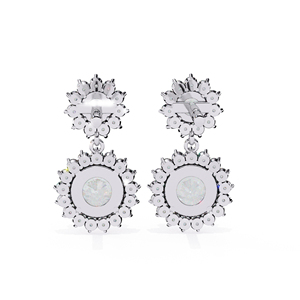 5.00mm Round Moissanite Double Halo <b>Drop</b> Earrings with 3.00mm Top Stone & 1.10mm 28 Side Stones Moissanite Earrings 14K Gold - Product Image 6