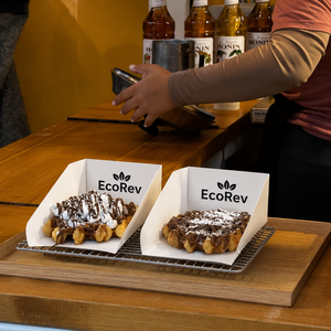 Plateau à gaufres écologique biodégradable jetable EcoRev avec logo personnalisé pour emporter, support à gaufres bulles en papier couché - Product Image 2