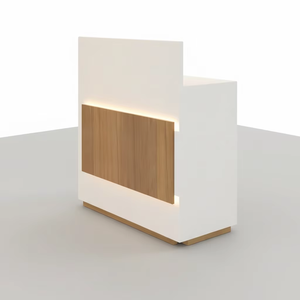 Modern Retail Cash Counter LED Designer Reception <b>Desk</b> Shop Billing Counter Storage <b>Cabinet</b> Premium Wooden Finish Custom Design - Product Image 2