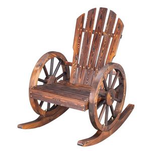 Sedia a dondolo da giardino in legno di abete carbonizzato 60*89*94cm, comoda sedia con ruote in legno per esterni - Product Image 4