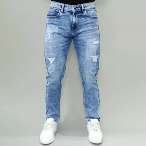 Jeans bleus stretch de qualité supérieure pour hommes, best-seller, taille mi-haute, marque Gex. - Product Image 1