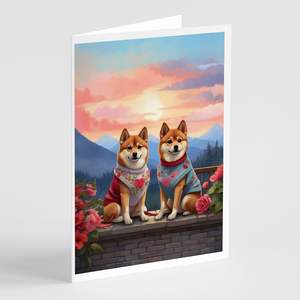 Whimsical Shiba Inu Two Hearts A7 Size <b>5x7</b> Blank Note Cards Pack of 8 with <b>Envelopes</b> for Greetings - Product Image 1