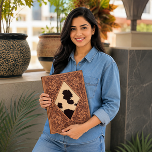 New Arrival Cowhide Hand Tooled Leather Business Portfolio Binder Manufacture Document File <b>Folder</b> With Card Holder - Product Image 3
