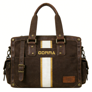Retro Canvas Handbag with Leather Trim Unisex Vintage Style Shoulder Bag with Adjustable Strap - Product Image 1