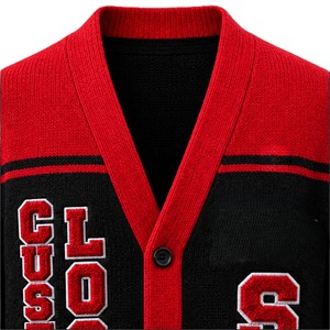 Custom <b>Red</b> Black DS Sorority Acrylic Knitted <b>Cardigan</b> for Women with Button Long Sleeve V-neck High Quality - Product Image 3