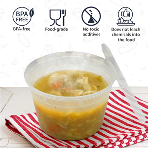 Contenants alimentaires en plastique de 32 oz pour soupes et plats à emporter, avec couvercles hermétiques, transparents, jetables, pour fêtes, design moderne - Product Image 4
